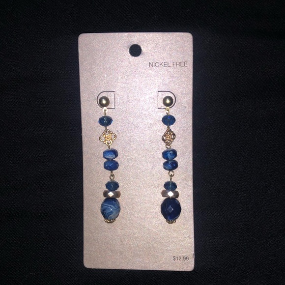 Blue and Gold Drop Earrings - Picture 1 of 3